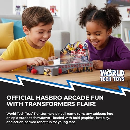 World Tech Toys Transformers Tabletop Pinball Game – Kids Mini Arcade Toy with Launcher & Metal Ball – Hasbro Licensed – Gift for Ages 3+