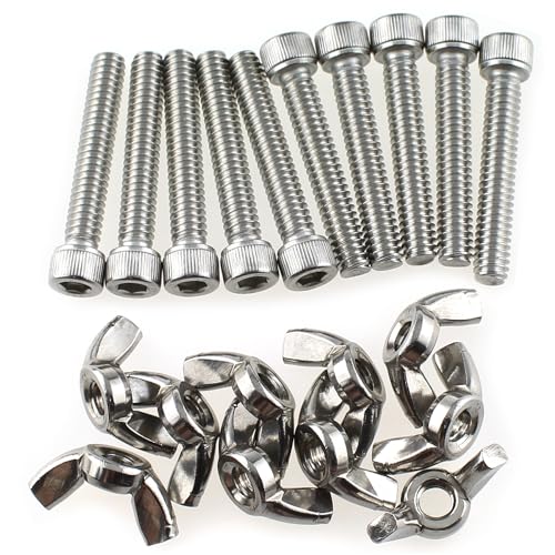 10 Sets Stainless Steel Pottery Bat Pins 10 Each of British Butterfly Nuts 1/4-20Inch and Hexagon Socket Screws 1/4-20x1-1/2inch for Standard Pottery Wheel Head Replacement Rod Pins