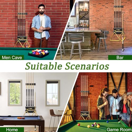 Pool Cue Rack Stick Holder, Billiards Pool Cue Rack Wall Mount Hardwood Pool Cue Set Holder for 6 Cues Sticks Storage Pool Table Accessories Equipment Organizer for Game Room Club (Black) - style: Black-W