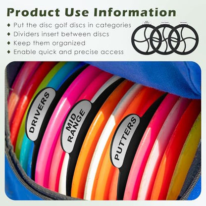 3PCS Disc Golf Bag Dividers, Disc Golf Rack Divider Inserts, Disk Storage Sort Organized and Easy to Access, Driver, Mid-Range, Putter, Fairway Drivers, Approach,Rollers for Beginners