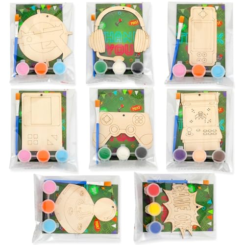 Saypacck 24 Pcs Video Game Party Favors Wooden Painting Craft Kits Birthday Party Supplies with Organza Bag for Goodie Bags Fillers Adult Thank You Gifts - style: Game Theme