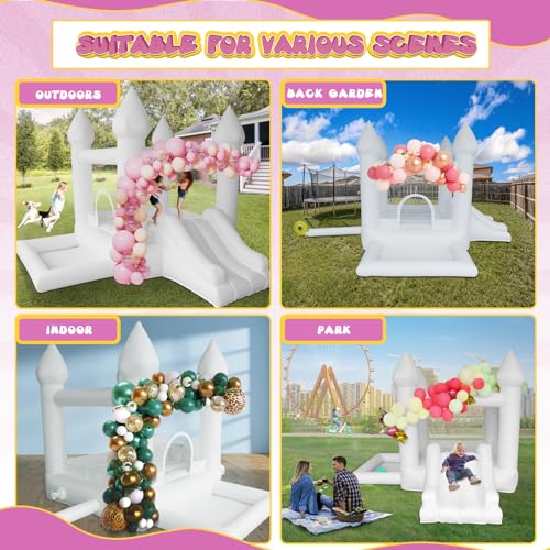 AKSPORT White Bounce House Castle Inflatable Jumping Castle with Slide & Air Blower for Kid, Wedding, Birthday Party Castle, 9 * 9 * 7FT - style: 9x9x7ft-white