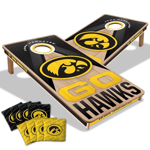 YouTheFan NCAA 2' x 4' Slogan Series Professional Wood Cornhole Game with Logo Bags - color: Iowa Hawkeyes