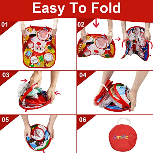 Christmas Party Games for Kids Adults Bean Bags Toss Game Double Side Collapsible Cornhole 8 Score Holes Christmas Toys Party Favors Supplies Carnival Yard Indoor Outdoor (6 Bean Bags)