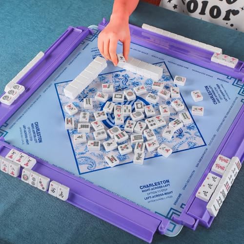 4 Pcs 18.7 Inch Purple Acrylic Mahjong Tile Racks with Pushers for Game Night American Mahjong Racks Tile Set for Mah Jong Lovers and Beginners - color: Purple