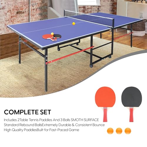 8X4FT Foldable Ping Pong Table,Professional Table Tennis Table for Indoor/Outdoor with Net, 2 Table Tennis Paddles and 3 Balls Easy Assembly - Tournament Quality - Recreational to Tournament Level