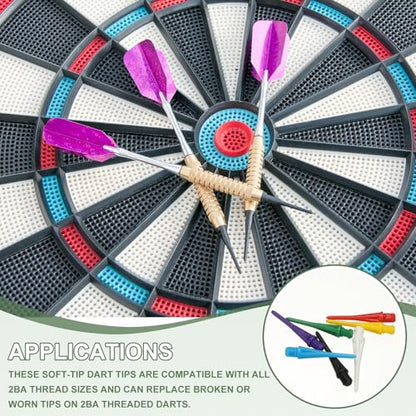 Plastic Dart Tip 2BA Thread Soft Tip Dart Accessory 30 Pack &Yellow/Green/Purple