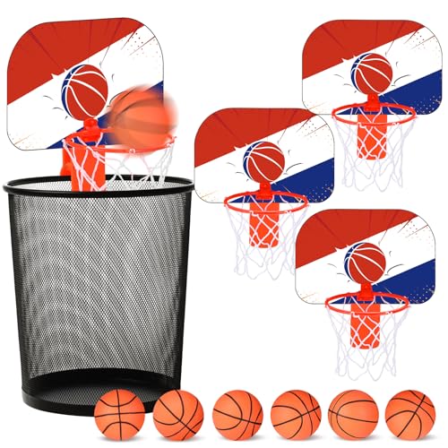 Honoson 3 Sets Indoor Trash Can Basketball Game Set Includes 3 Mini Clip on Basketball Hoop with Backboard 6 Inflatable Ball Pump Office Decompression Toy Birthday Gift Back to School (Fashion) - color: Fashion