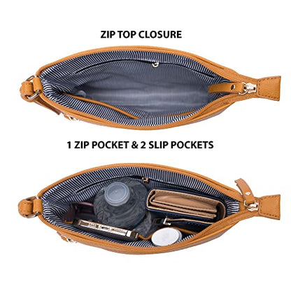 Solene Crossbody Bag Functional Multi Pocket Messenger Purse Top Zip Closure Shoulder Handbag With Adjustable Strap - color: Mustard