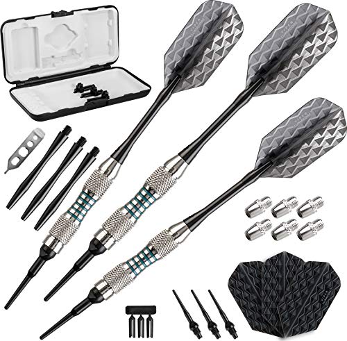 Viper by GLD Products Bobcat Adjustable Weight Soft Tip Darts with Storage/Travel Case - size: 16 Grams (Adjustable to 17 and 18 Grams), style: Nickel Silver Plated with Light Blue Rings