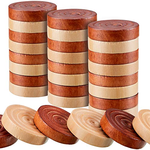 Skylety 72 Pieces Wood Checkers 1.06 Inch Wooden Checkers Pieces Set with Stackable Ridge in Drawstring Storage Pouch for Board Game, Dark Brown and Natural