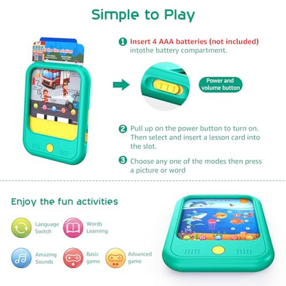 Kids Learning Tablet Educational Learning Pad for Toddlers 2-5 to Learn Alphabets, Numbers, Foods, Time, Music, Vehicles, Tablet Toy for Toddlers Ages 2 3 4 5 6 Years Old - style: Upgrade Version（20 lesson pages green）