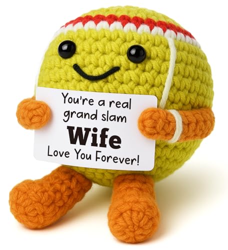 Mini Positive Crochet Tennis Ball Gifts for Women Men - Handmade Crochet Tennis Ball, Motivational Encouragement Christmas White Elephant Gift for Tennis Balls Lover Coworker Friend Coach - style: Wife