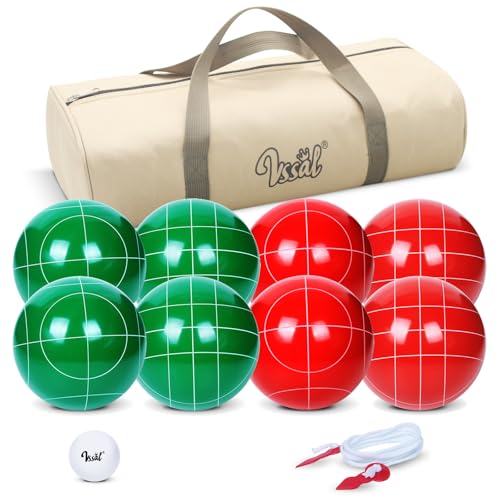 Bocce Ball Set Regulation Size and Weight for Professional Tournament, Backyard, Beach, Lawn Game with 8 Resin Bocci Balls, Pallino, Measuring Rope, Carrying Bag - style: 107mm Red and Green