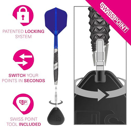 Target Darts 975 Ultra Marine 97.5% Tungsten Steel Tip Darts Set - Swiss Point Darts with K-Flex Integrated Flight and Shaft – Includes Dart Takoma Wallet, SP Tool, Dart Tips - size: 22G, style: Barrel 03