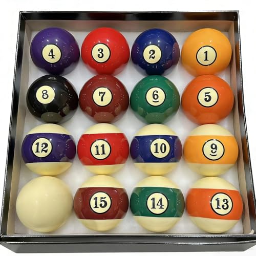 Billiard Balls Set 2-1/4 Inch Regulation Size, 16-Piece Premium Resin Pool Balls for Professional & Home Pool Table Replacement, Tournament Standard Billiard Balls(16 Resin Balls) New Grade A Crystal - style: Large Characters-Black Circle