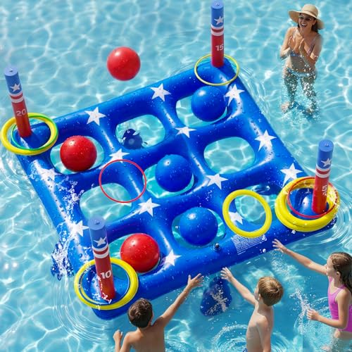 Pool Party Toys Games Set - Giant Inflatable Tic Tac Toe Float Game, Outdoor Pool Games for Adults Kids Family Pool Toys for 2-10 Players, Fun Swimming Beach Yard Activities with 10 Balls for Ages 6+ - size: Upgraded -- 56" x 56"