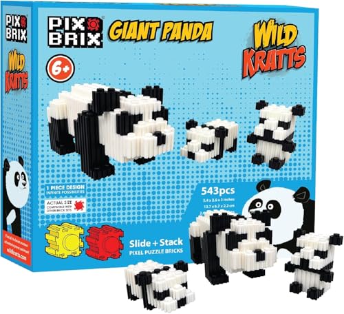 Pix Brix - Wild Kratts Toy Pixel Art Kit - Giant Panda, 543 Pieces - Patented Slide + Stack Pixel Puzzle Building Bricks, Build & Collect Wild Kratts Animals - Stem Toys, Ages 6 Plus - style: Giant Panda