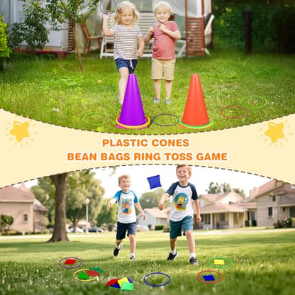 CWLAKON 53PCS Carnival Outdoor Games Combo Obstacle Course Set for Kids, Hopper Balls, Ring Toss, Bean Bags, Egg Spoon Relay Race, Outside Yard Backyard Field Day Birthday Party Family Reunion Game