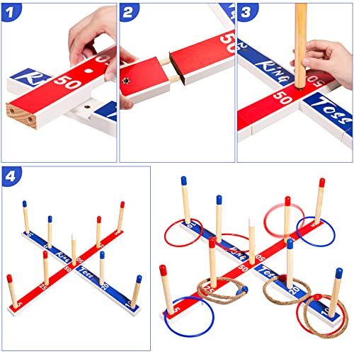Indoor Outdoor Toys Games Upgraded Large Wooden Ring Toss Game Yard Games for Kids, Lawn Outdoor Games for Family with 10 Plastic Ring and 10 Ropes,1 Carry Bag