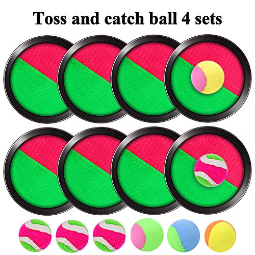 Cooraby Toss and Catch Paddle Game Disc 4 Set Paddle Toss and Catch Ball Sport Game Suitable for Sports, Beach and Party Favor with Storage Bag, 8 Paddles and 8 Balls - size: 18.5cm