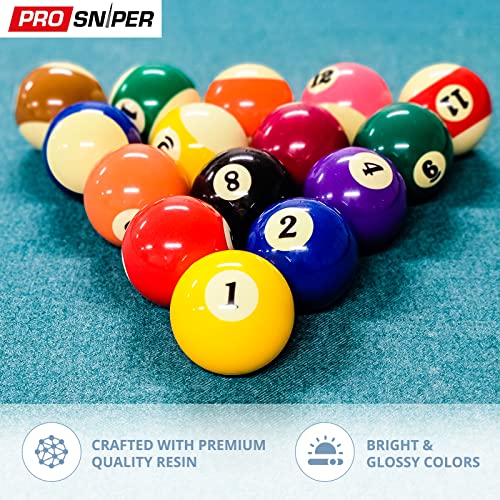 Prosniper Billiard Balls - 16 Premium Pool Ball Set Including 4X Cue Tips and 4X Blue Chalk I 6 oz & 2.25 inches I Pool Table Accessories for Beginners & Professionals I Made of Pure Resin - style: premium