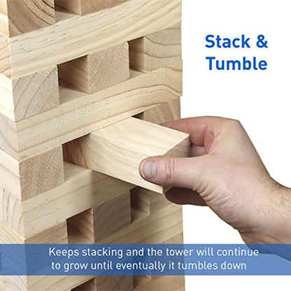 EASYGO PRODUCTS 54 Piece Large Wood Block Stack & Tumble Tower Toppling Blocks Game Great for Game Nights for Kids, Adults & FamilyStorage Bag