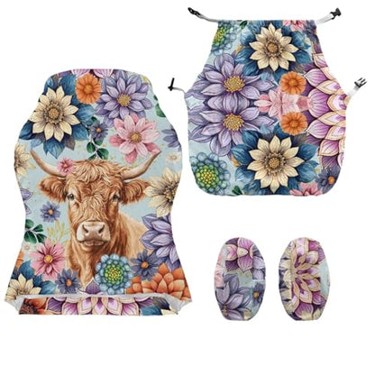 Highland Cattle Print Gaming Chair Covers Slipcovers with Armrest Covers Boho Mandala Flower Print Office Desk Chair Cover Scratch Proof Anti-Dust Universal Fit - color: Multi - Highland Cattle Boho Mandala Flower