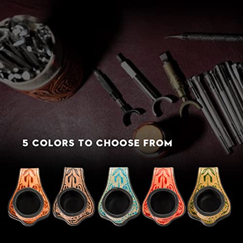 KONLLEN Leather Engraved Chalk Holder Magnetic Vegetable Tanned Leather Pool Cue Snooker Silent Billiard Accessories - color: 02vt Round-square Holder-brown