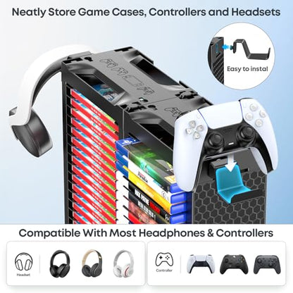 Kytok Video Game Disc Rack Tower Video Game Storage Universal for PS5/PS4/ XBOX One/Series/Nintendo Switch Game, Game Organizer Shelf Display Stand for Wall Mount/Desk/Floor with Controller Holder - size: 4-Tier