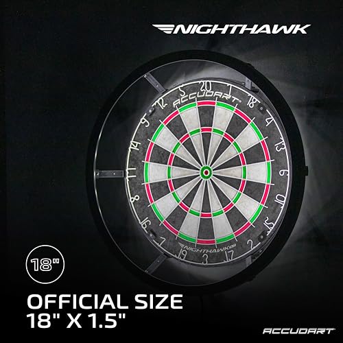 Accudart Nighthawk 2‑in‑1 LED & Blacklight Bristle Dartboard Surround Set – Official 18” Sisal Board, 360° Lighting with Dimmer, Glow‑in‑the‑Dark Steel Tip Darts Included