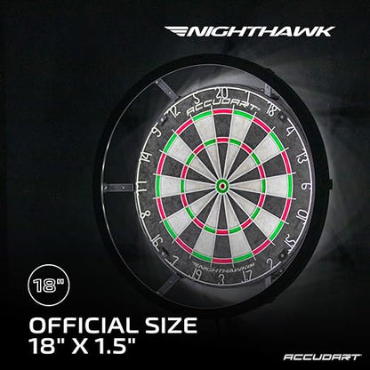 Accudart Nighthawk 2‑in‑1 LED & Blacklight Bristle Dartboard Surround Set – Official 18” Sisal Board, 360° Lighting with Dimmer, Glow‑in‑the‑Dark Steel Tip Darts Included