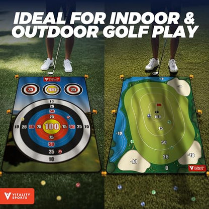 Vitality Sports Golf Chipping Game with Hitting Mat, 72"x48" Double-Sided Sticky Golf Practice Mat with 20 Sticky Balls & 4 Darts, Golf Chipping Game for Adults & Kids Indoor/Outdoor/Backyard