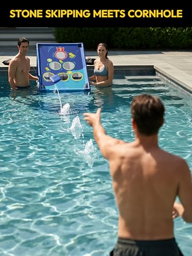 A11N SPORTS Floating Pool Cornhole Set, Heavy-Duty PVC Water Cornhole Game for Adults & Kids, Includes Unsinkable Bean Bags & Target, Summer Swimming Pool Toys & Backyard Lawn Games for Parties
