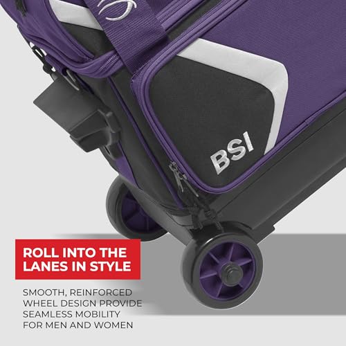 BSI Dash Roller Bowling Bag with Smooth Rolling Wheels, Padded Ball Compartment, Retractable Locking Handle, & Shoe Pocket - color: Black/Purple/White, style: Single