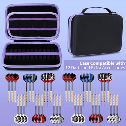 Case Compatible for 12 Darts, Holds Darts and Extra Accessories - color: Black+Purple