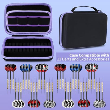 Case Compatible for 12 Darts, Holds Darts and Extra Accessories - color: Black+Purple
