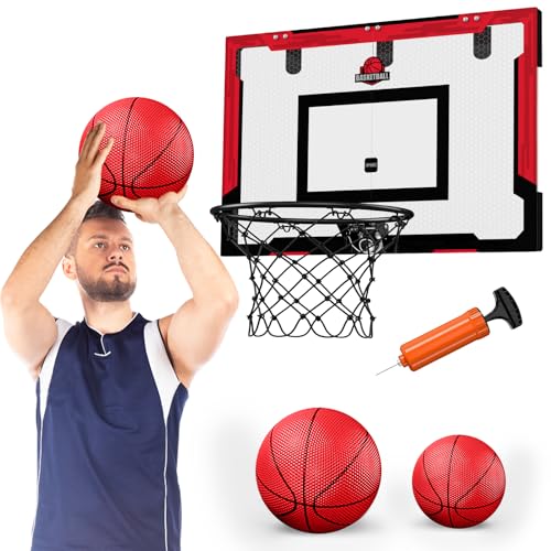 HYES 24" x 16" Large Basketball Hoop Indoor for Adults, Over The Door Basketball Hoop with Sturdy Backboard, Big Basketball Toys Gifts Ideas for Man Kids Teens Boys Girls, Red - color: Red