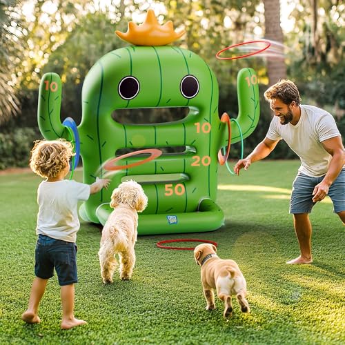 Funscape Kids Pool Toys, Inflatable Cactus Water Toss Game, Outdoor Backyard Play w/6 Rings 6 Discs, Swimming Floating Toy Summer Beach Yard Family Fun Party Gift 3 4 5 6 7 8 12 Year Old Boy Girl Teen