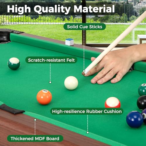GYMAX Pool Table, 48 Inch Wooden Billiard Tables with 16 Balls, 2 Cue Sticks, 2 Chalks and Brush, Snooker Table Mini Pool Table for Kids, Family, Party - color: Green