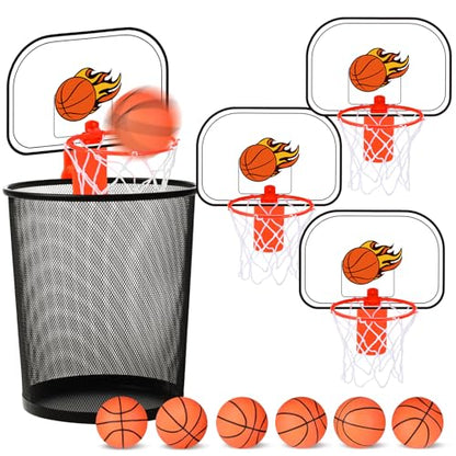 Honoson 3 Sets Indoor Trash Can Basketball Game Set Includes 3 Mini Clip on Basketball Hoop with Backboard 6 Inflatable Ball Pump Office Decompression Toy Birthday Gift Back to School(Vibrant) - color: Orange
