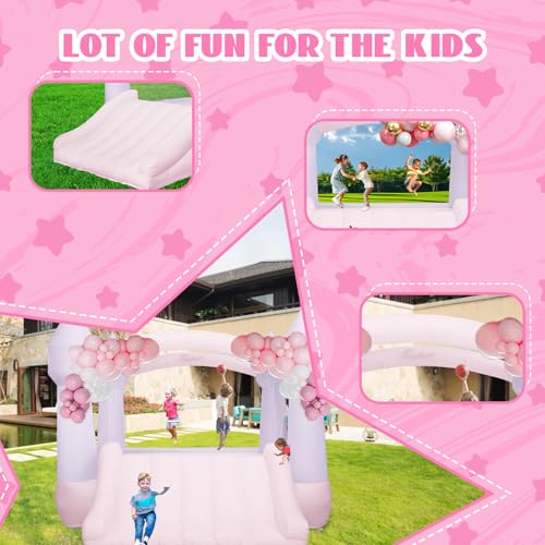 AKSPORT Inflatable Bounce House,White Castle Bounce House for Kids 3-6 Indoor & Outdoor Inflatable Bouncer House with Slide & Air Blower & Balloons for Kids Birthday Party,Wedding Party - style: 11.97x8.98x7.15ft-pink