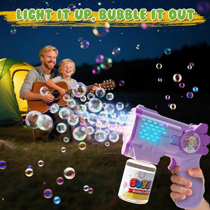 EagleStone Bubble Guns Bubble Machine for Toddlers, 10,000 Bubbles/Min Automatic Bubble Blower with Lights, 4 Pre-Filled Solutions, Light Up Bubble Blaster Outdoor Easter Birthday Gifts for Boys Girls - color: Green,purple