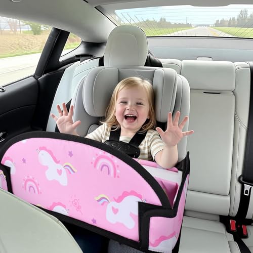 3PCS Kids Travel Tray for Airplane - Toddler Car Seat Table Tray, Road Trip Essentials for Boys & Girls, Carseat Lap Desk for Kids Road Trip Activities (Pink/Green-/Purple) - color: Pink/Green-/Purple--3PCS