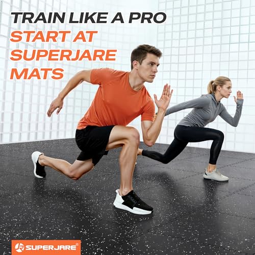 SUPERJARE 0.56'' Thick 36 Pcs 144 Sq Ft Rubber Top Exercise Equipment Mats, High Density EVA Foam Mats with Rubber Top, Interlocking Gym Flooring for Home Gym, Protective Workout Mat, Black/Grey - size: 36 Tiles (144 Sq Ft)