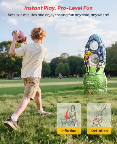 QPAU Life-Size Inflatable Football Target with Dual-Hole & Water-Filled Base - Includes 4 Balls, 2 Pumps & Dry Erase Scoreboard - Heavy Duty Outdoor Backyard Sports Toss Games for Kids, Teens & Adults