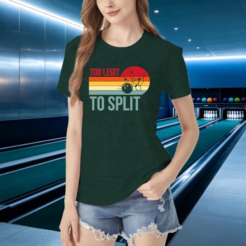 Bowling Shirts for Women Too Legit to Split T-Shirt Retro Sunset Bowler Bowling League Team Tee - color: Green, size: X-Large