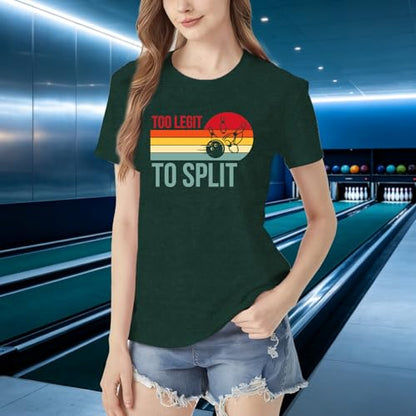 Bowling Shirts for Women Too Legit to Split T-Shirt Retro Sunset Bowler Bowling League Team Tee - color: Green, size: XX-Large