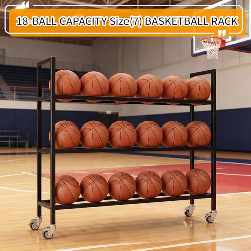 Colingmill Heavy Duty Basketball Rack with Wheels, Multi-Tier Rolling Ball Storage Cart, Sports Equipment Organizer for School, Gym, Club Shoot Training - size: 18ball