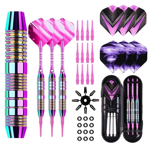 Soft Tip Darts Set - Darts Plastic Tip Sets, 3Pack Professional Plastic Tips Dart with Extra 12 Soft Tips and 6 Replace Dart Leaf for Beginners & Pro Players - color: Purple